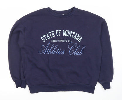 Papaya Women Navy Blue Pullover Sweatshirt S Crew Neck Cotton Blend