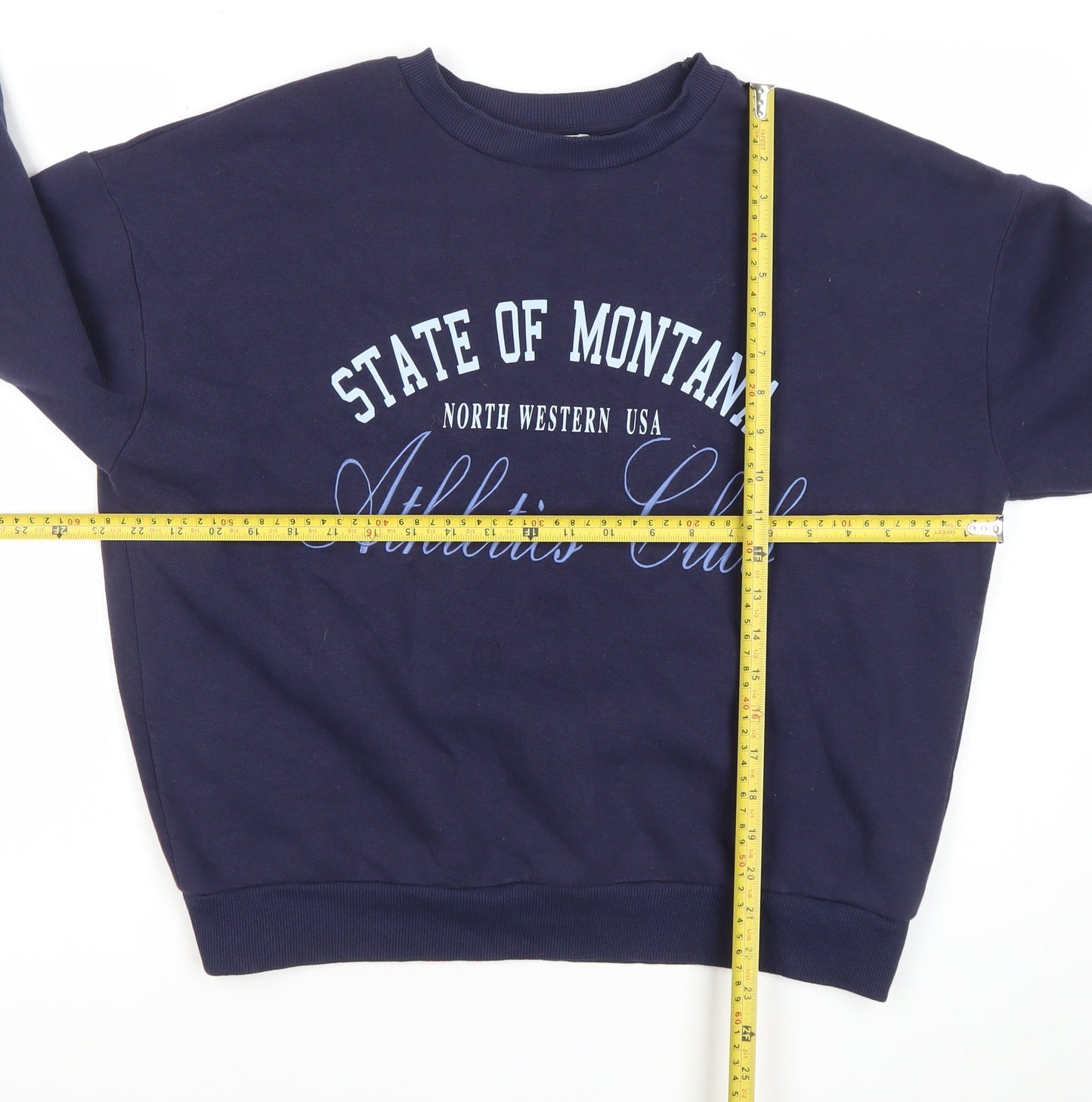 Papaya Women Navy Blue Pullover Sweatshirt S Crew Neck Cotton Blend