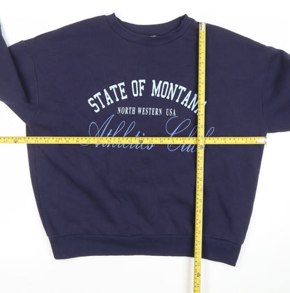 Papaya Women Navy Blue Pullover Sweatshirt S Crew Neck Cotton Blend