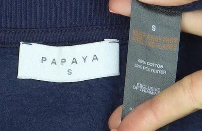 Papaya Women Navy Blue Pullover Sweatshirt S Crew Neck Cotton Blend