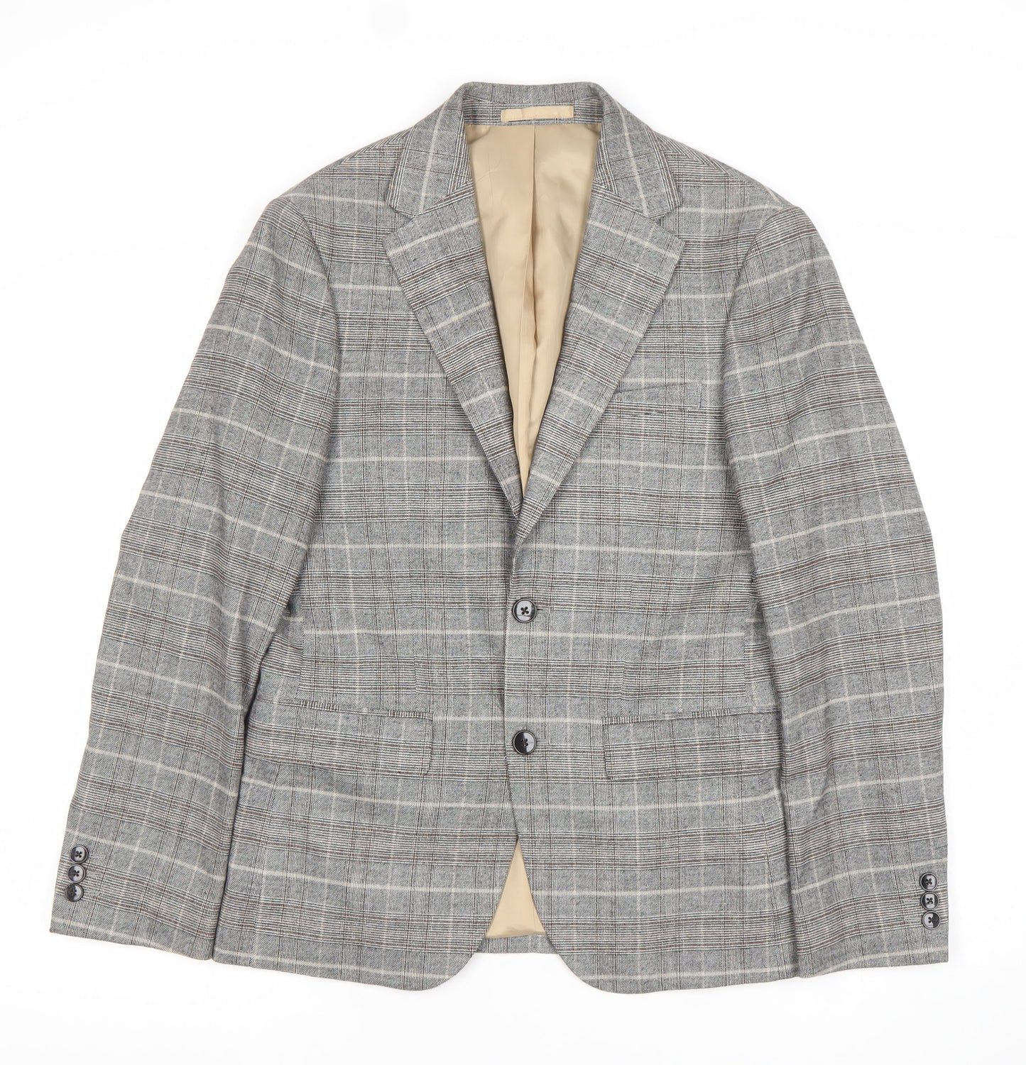 Moss London Grey Check Wool Blend Single Breasted Blazer UK 36S Women's