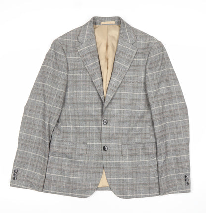 Moss London Grey Check Wool Blend Single Breasted Blazer UK 36S Women's
