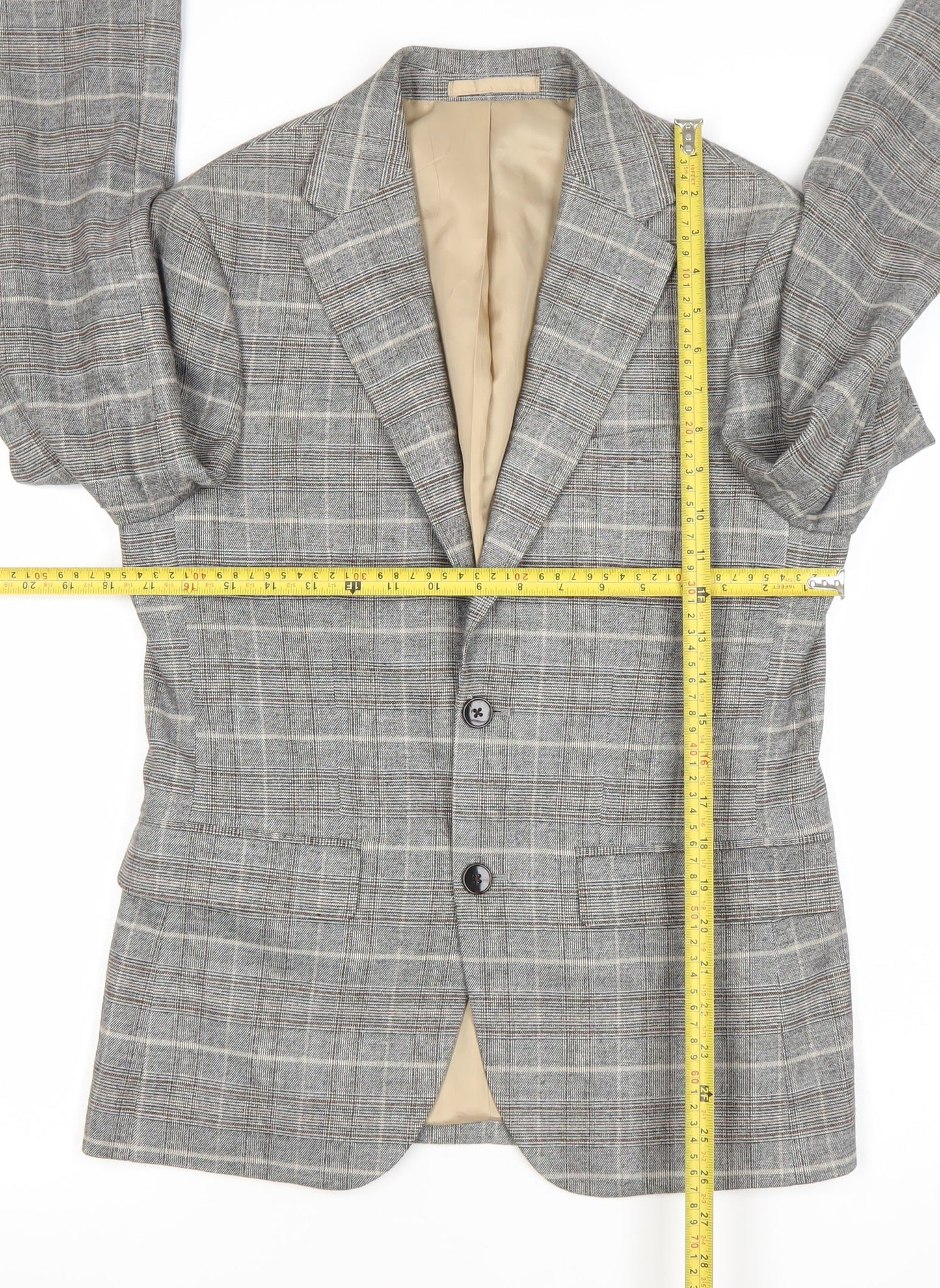 Moss London Grey Check Wool Blend Single Breasted Blazer UK 36S Women's