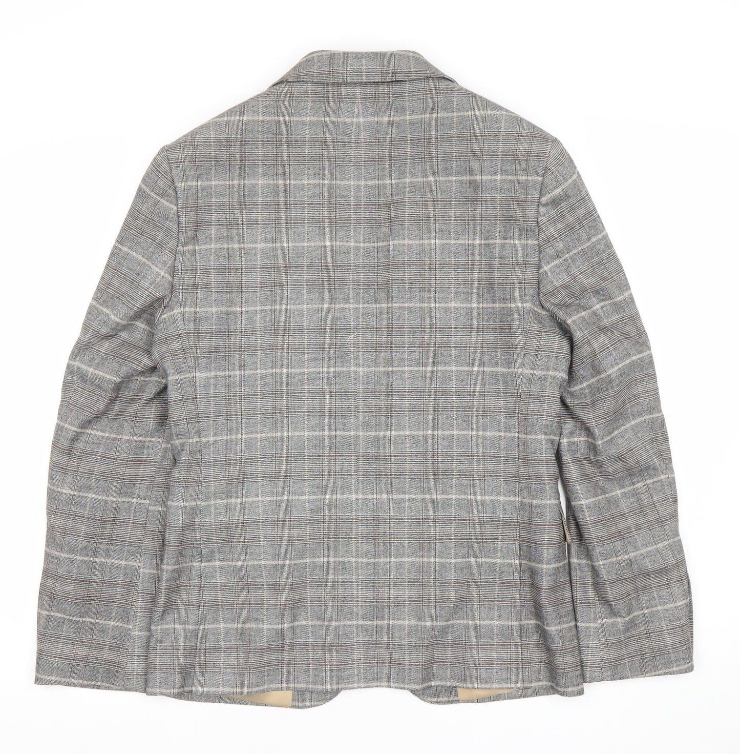 Moss London Grey Check Wool Blend Single Breasted Blazer UK 36S Women's