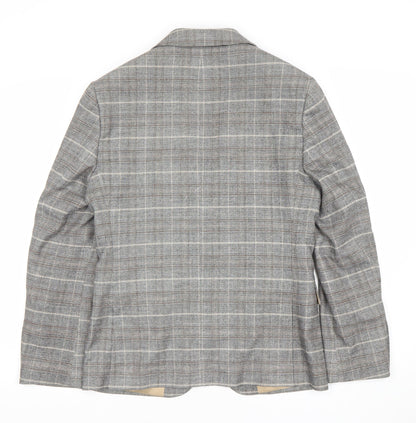 Moss London Grey Check Wool Blend Single Breasted Blazer UK 36S Women's