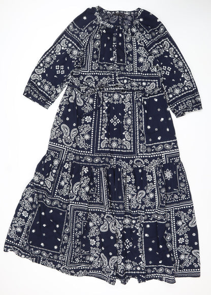Marks and Spencer Women Blue Paisley V-Neck Fit & Flare Dress Size 8