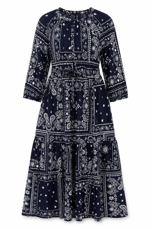 Marks and Spencer Women Blue Paisley V-Neck Fit & Flare Dress Size 8