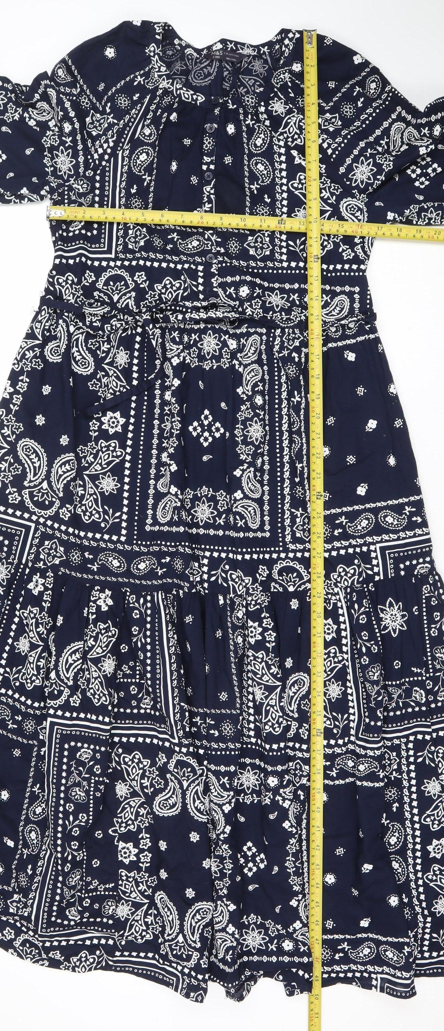 Marks and Spencer Women Blue Paisley V-Neck Fit & Flare Dress Size 8