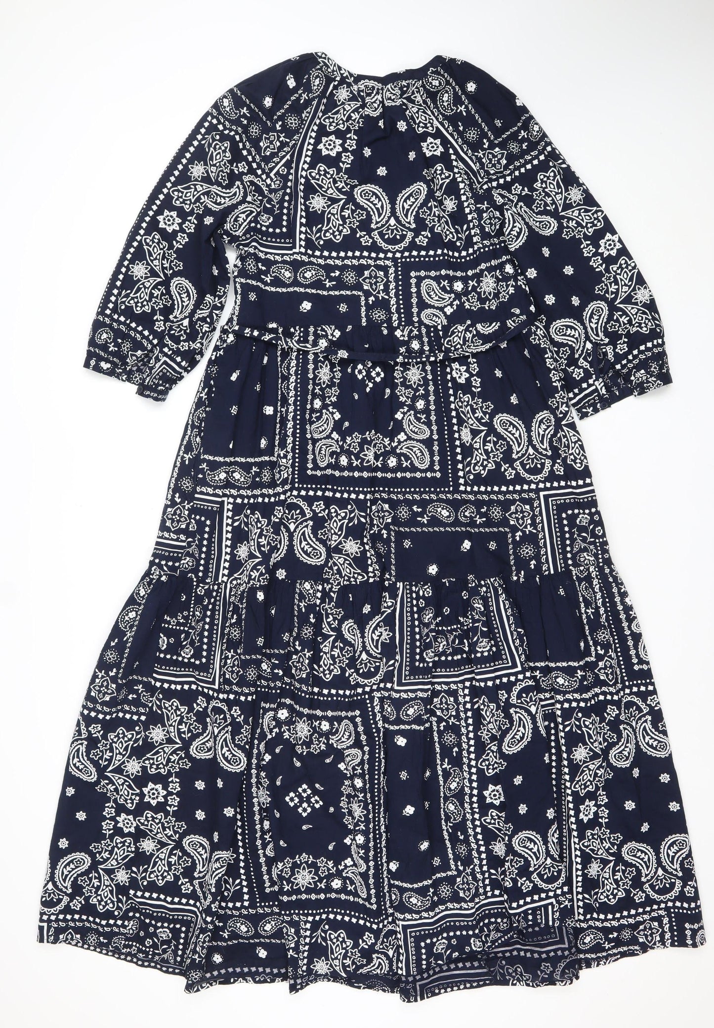 Marks and Spencer Women Blue Paisley V-Neck Fit & Flare Dress Size 8