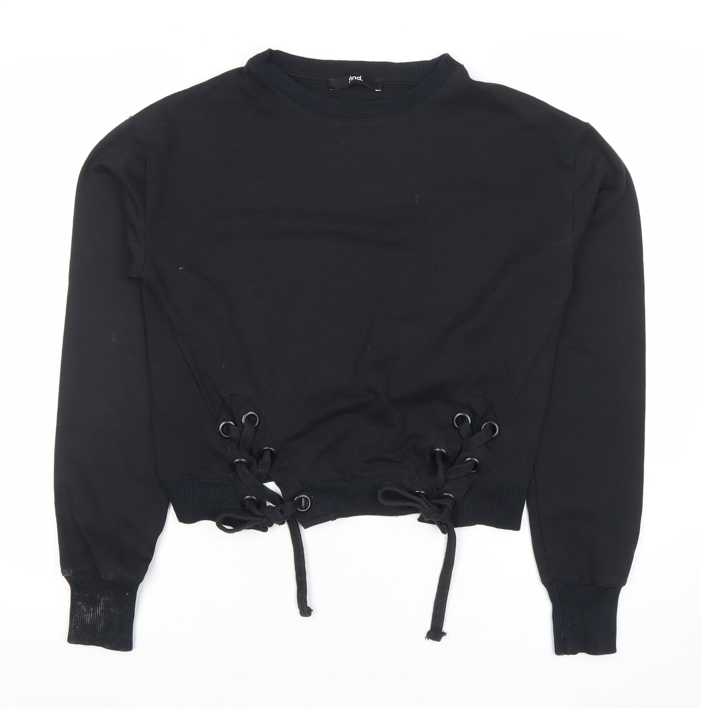 Find Black Lace-Up Hem Crew Neck Pullover Sweatshirt XS Women