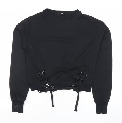 Find Black Lace-Up Hem Crew Neck Pullover Sweatshirt XS Women
