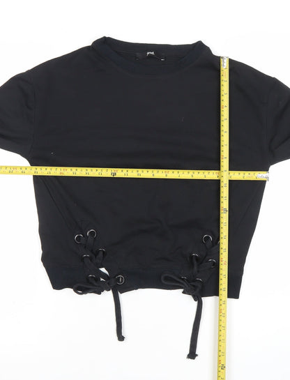 Find Black Lace-Up Hem Crew Neck Pullover Sweatshirt XS Women