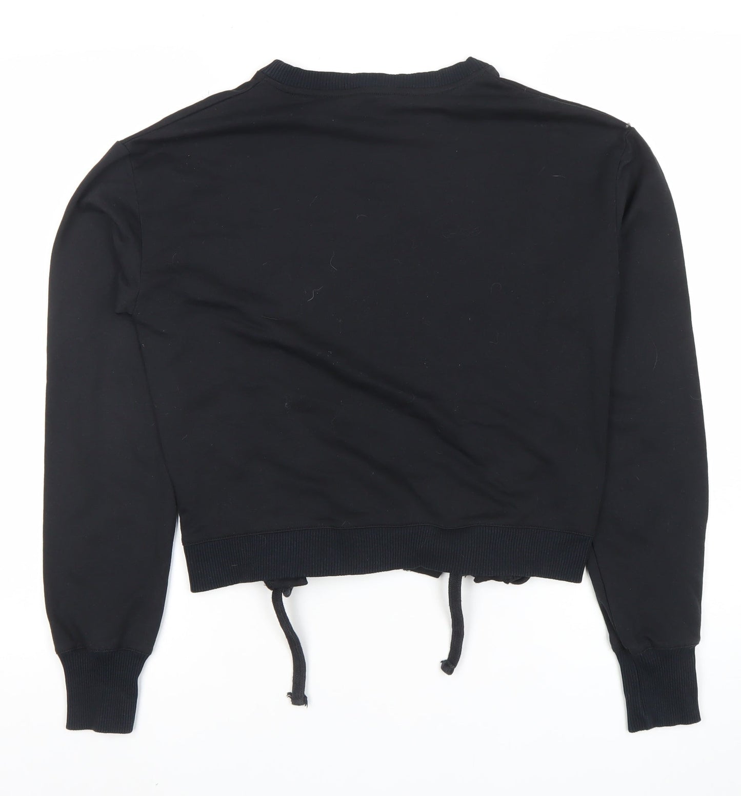 Find Black Lace-Up Hem Crew Neck Pullover Sweatshirt XS Women