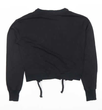 Find Black Lace-Up Hem Crew Neck Pullover Sweatshirt XS Women
