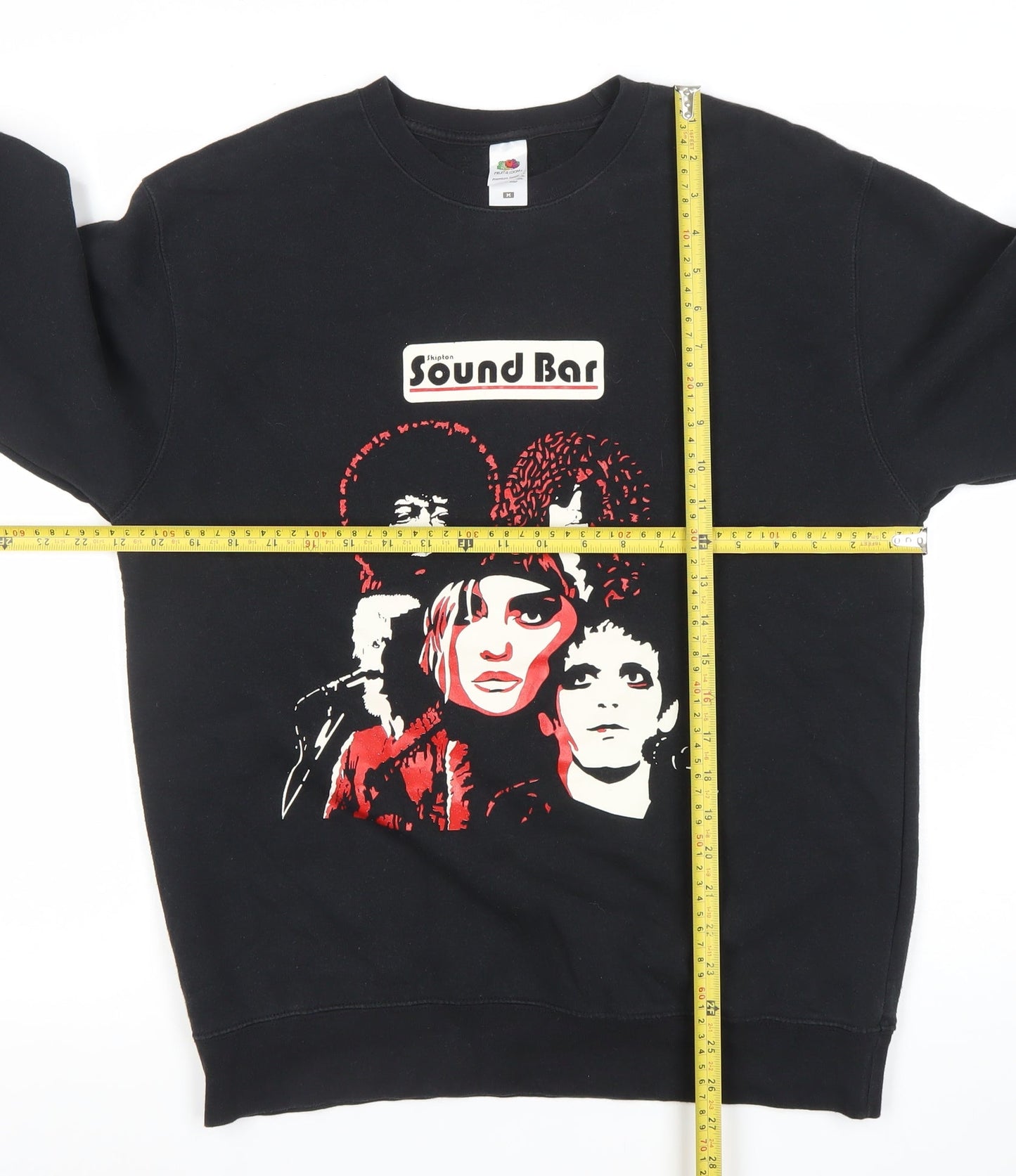 Fruit of the Loom Womens Black Medium Pullover Sweatshirt Sound Bar Graphic Cotton Blend