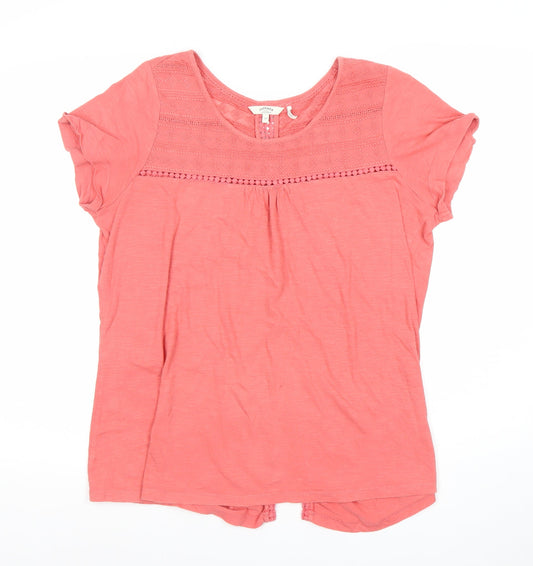 FatFace Women's Pink Short Sleeve Crochet Cotton Top Size 16