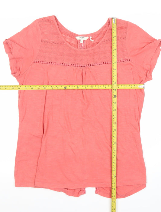 FatFace Women's Pink Short Sleeve Crochet Cotton Top Size 16