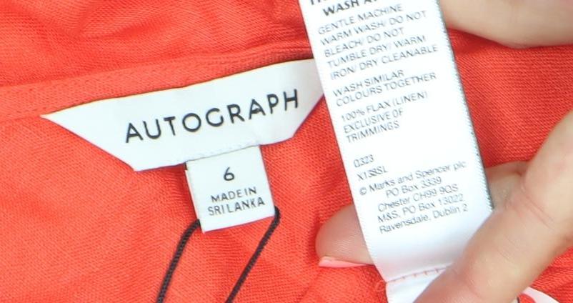 Marks and Spencer Women Orange Linen Short Sleeve Blouse Size 6