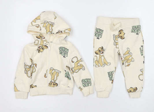 Front view of Disney The Lion King unisex baby beige hoodie & joggers set 9-12 months