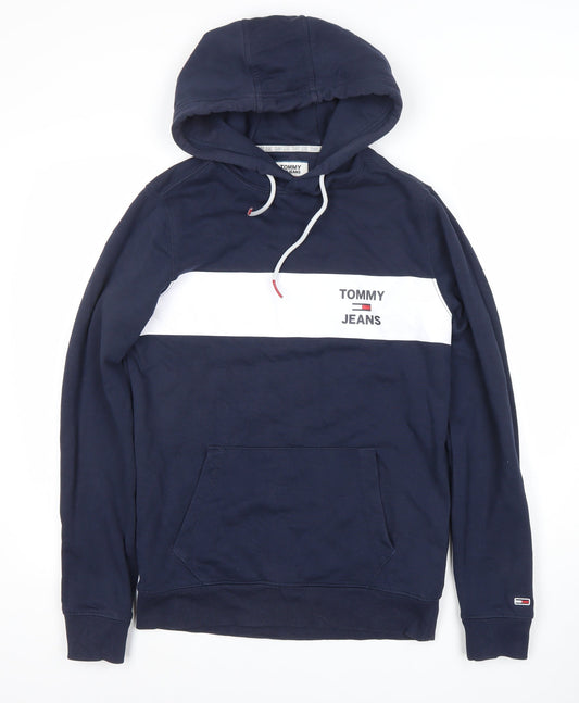Tommy Jeans Men's Blue Pullover Hoodie Size S Logo Cotton Blend