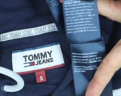 Tommy Jeans Men's Blue Pullover Hoodie Size S Logo Cotton Blend
