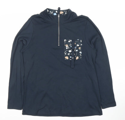 Julipa Womens Navy Floral Trim 1/2 Zip Pullover Sweatshirt Size 12