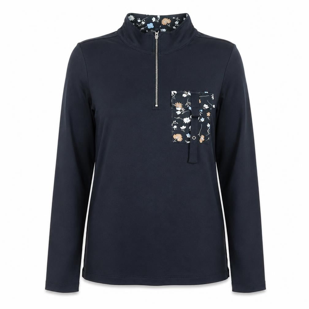 Julipa Womens Navy Floral Trim 1/2 Zip Pullover Sweatshirt Size 12