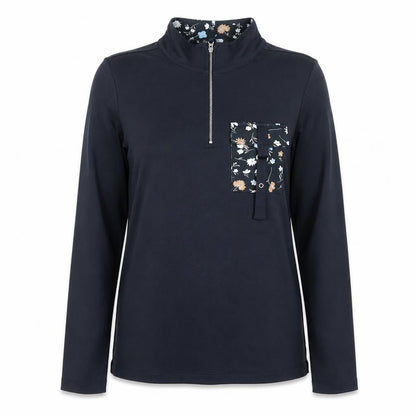 Julipa Womens Navy Floral Trim 1/2 Zip Pullover Sweatshirt Size 12