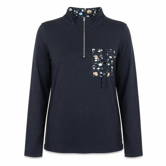 Julipa Womens Navy Floral Trim 1/2 Zip Pullover Sweatshirt Size 12