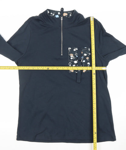 Julipa Womens Navy Floral Trim 1/2 Zip Pullover Sweatshirt Size 12