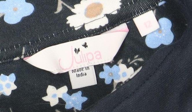 Julipa Womens Navy Floral Trim 1/2 Zip Pullover Sweatshirt Size 12