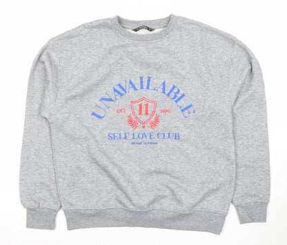 Dunnes Stores Womens Grey Marl Small Graphic Pullover Sweatshirt
