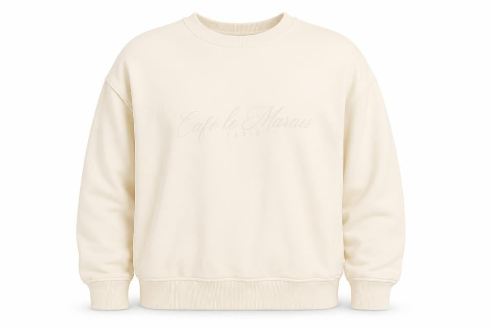 Front view of Dunnes Women Ivory Café le Marais Cotton Blend Pullover Sweatshirt, size S
