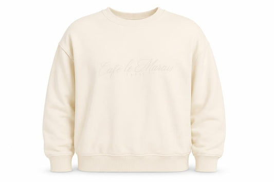 Front view of Dunnes Women Ivory Café le Marais Cotton Blend Pullover Sweatshirt, size S
