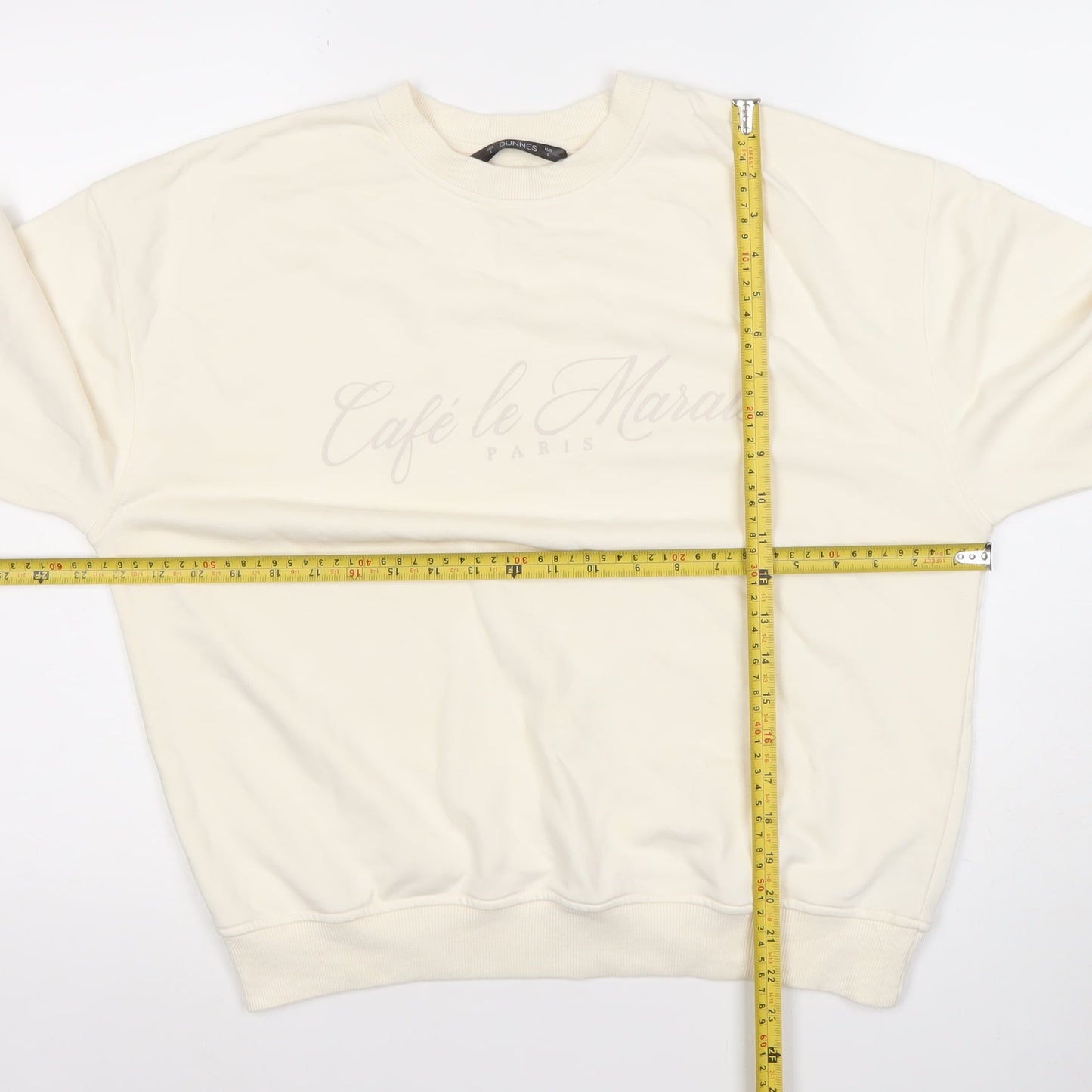 Dunnes Women Ivory Café le Marais Cotton Blend Pullover Sweatshirt Size S