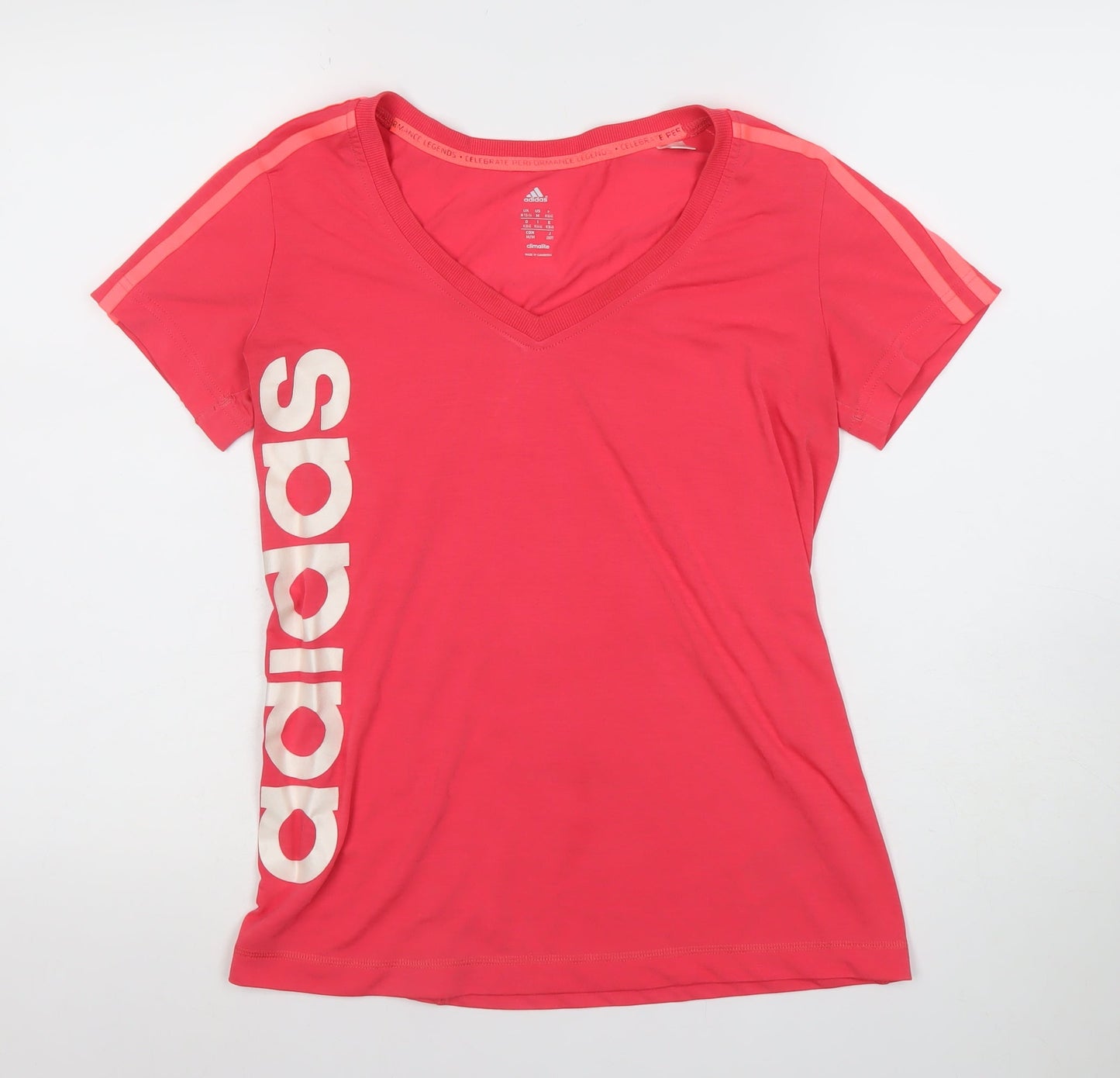 Adidas Womens Pink Short Sleeve V-Neck Climalite T-Shirt Size M 12-14