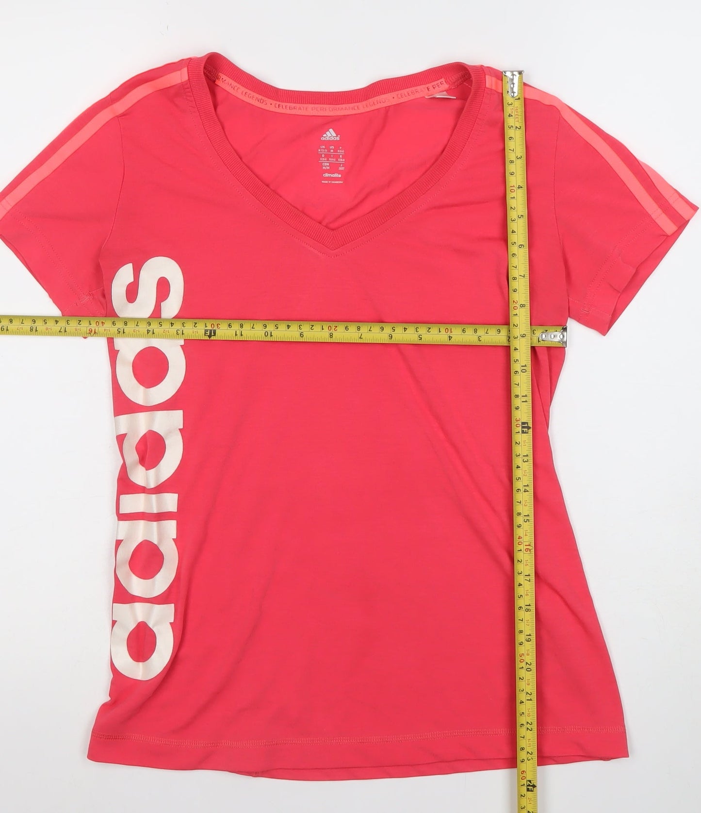 Adidas Womens Pink Short Sleeve V-Neck Climalite T-Shirt Size M 12-14