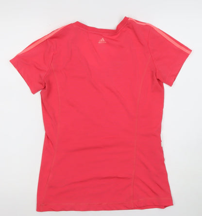 Adidas Womens Pink Short Sleeve V-Neck Climalite T-Shirt Size M 12-14