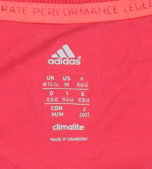 Adidas Womens Pink Short Sleeve V-Neck Climalite T-Shirt Size M 12-14