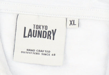 Tokyo Laundry Men's White Pullover Hoodie XL Hooded Sweatshirt