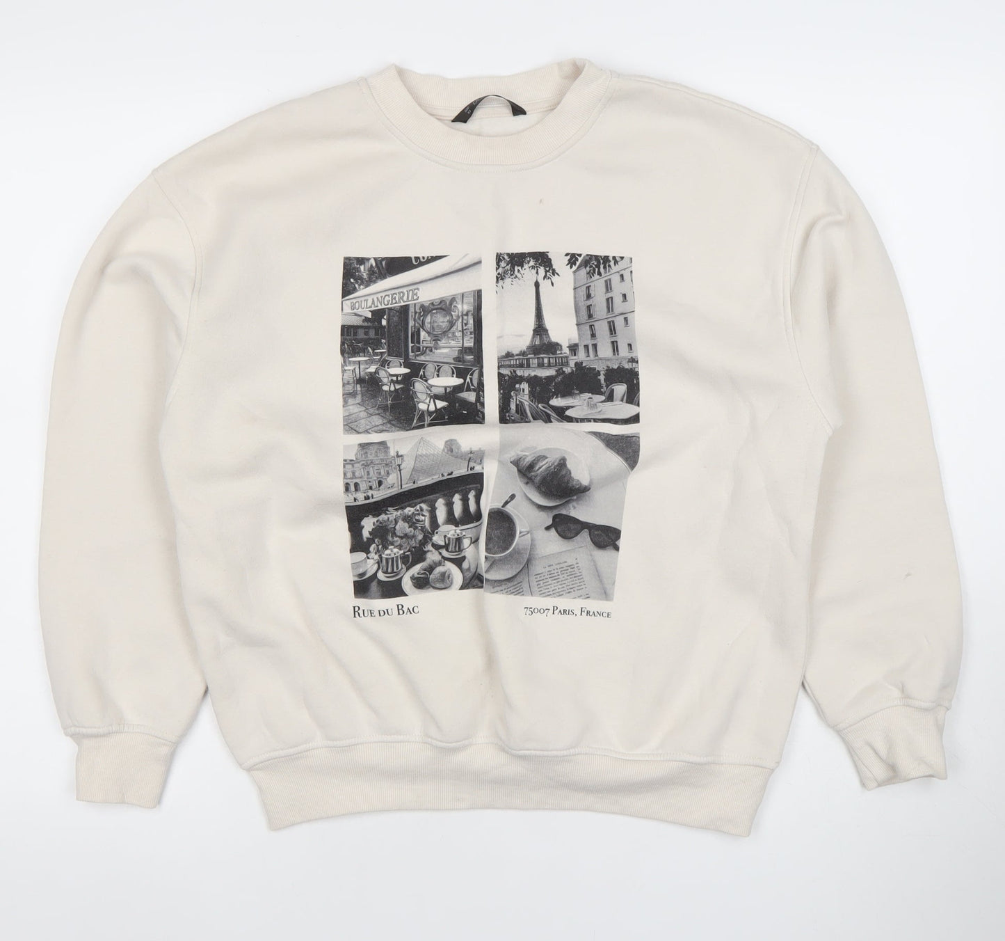 Dunnes Women Beige XS Graphic Paris Print Pullover Sweatshirt