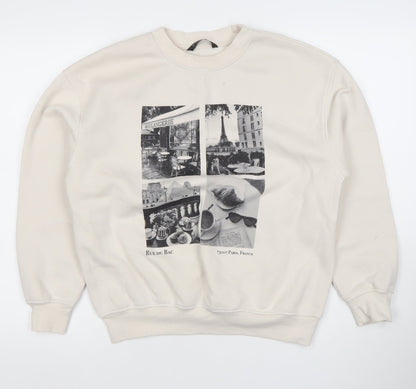 Dunnes Women Beige XS Graphic Paris Print Pullover Sweatshirt