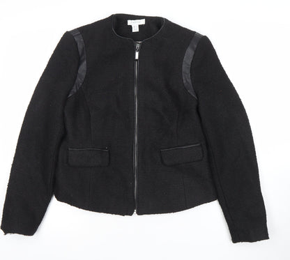 Primark Women's Black Faux Leather Trim Zip Jacket Size 12