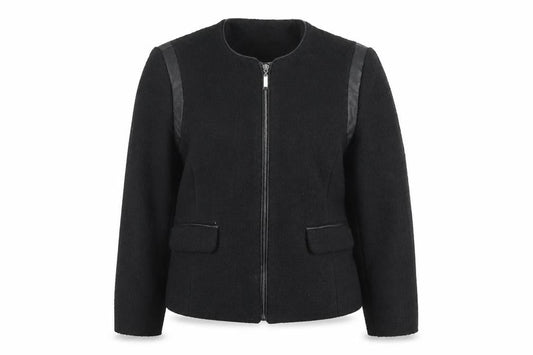 Primark Women's Black Faux Leather Trim Zip Jacket Size 12