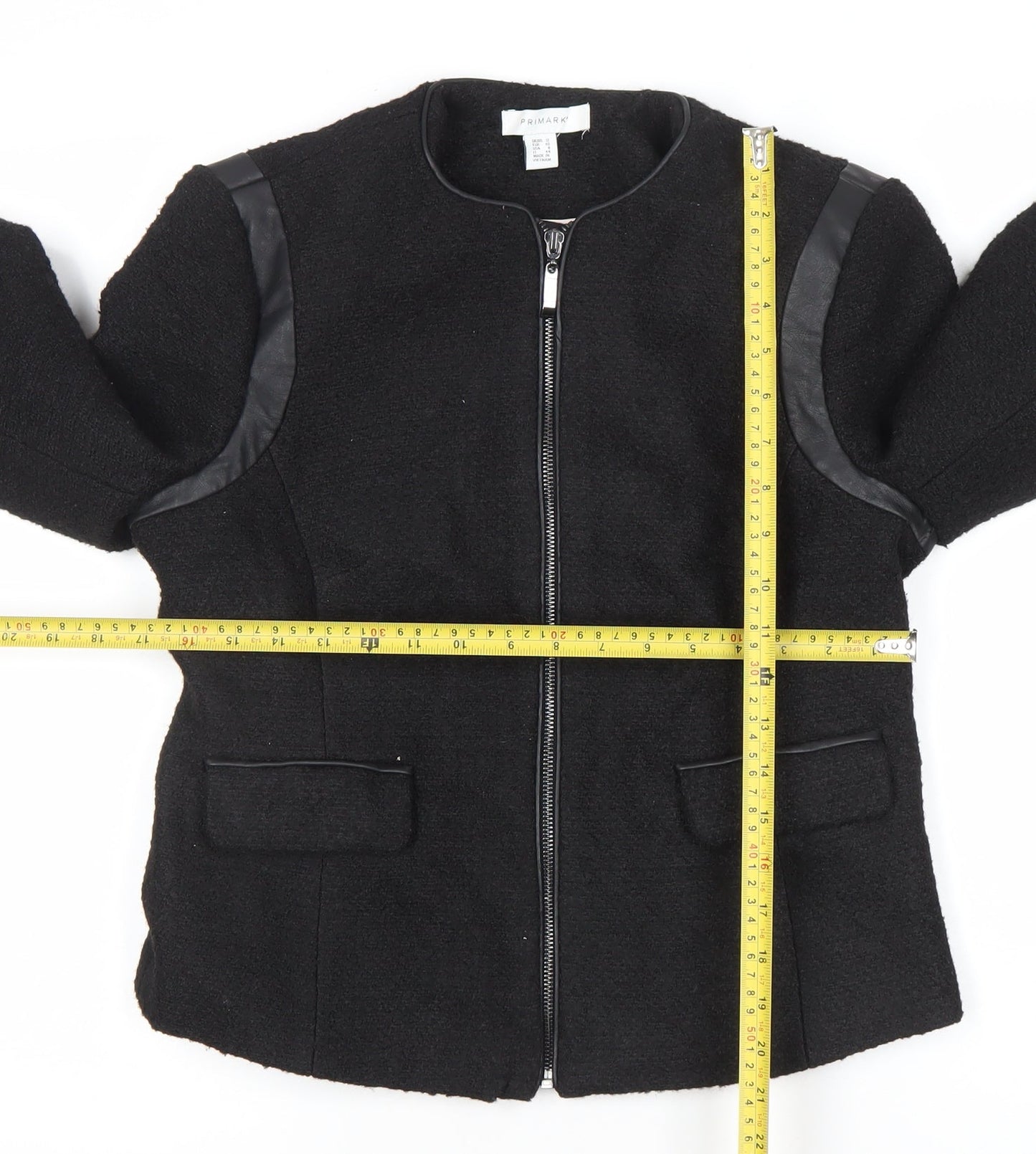 Primark Women's Black Faux Leather Trim Zip Jacket Size 12