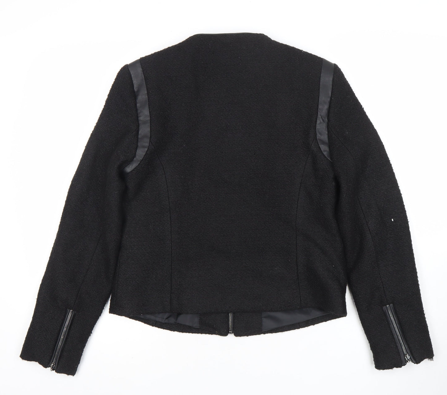 Primark Women's Black Faux Leather Trim Zip Jacket Size 12