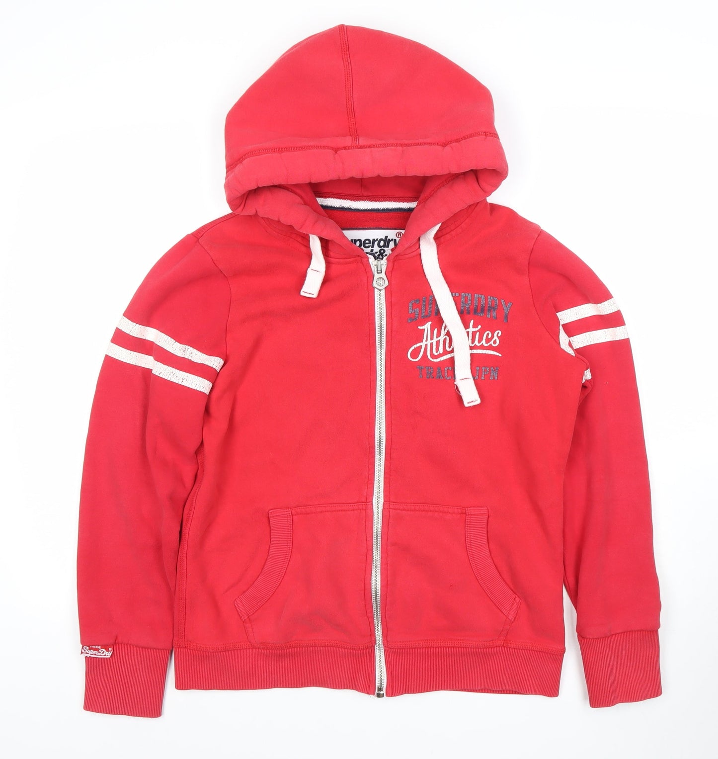 Superdry Women's Red Full Zip Hoodie Size L Cotton Blend Athletic Style