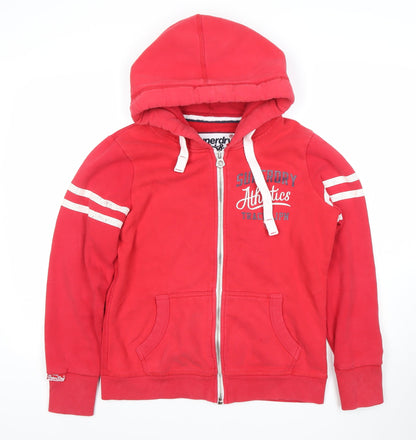 Superdry Women's Red Full Zip Hoodie Size L Cotton Blend Athletic Style