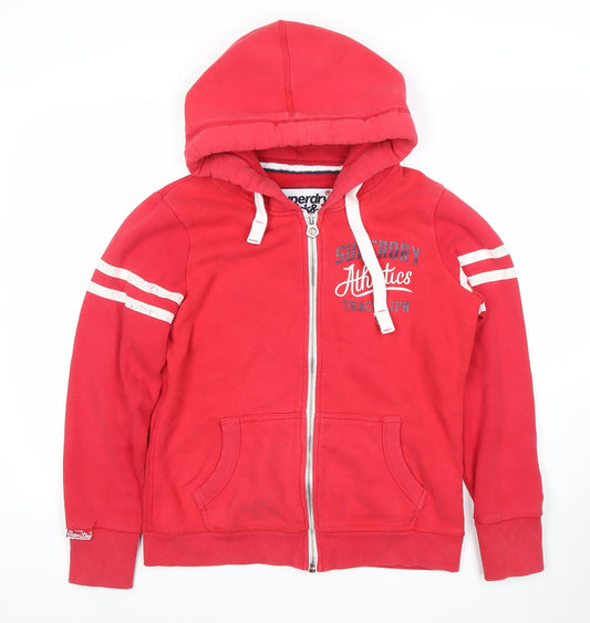 Superdry Women's Red Full Zip Hoodie Size L Cotton Blend Athletic Style