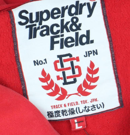 Superdry Women's Red Full Zip Hoodie Size L Cotton Blend Athletic Style